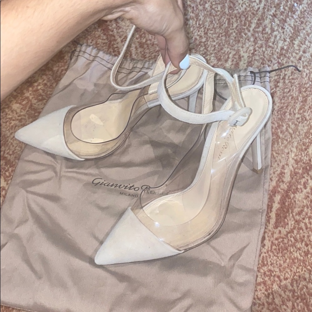 Gianvito Rossi suede plexi sling back pumps